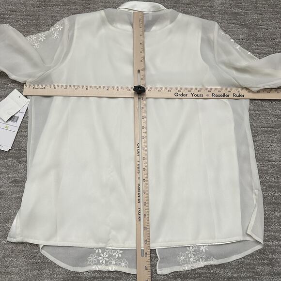 VTG Jordan Shirt Womens M Sheer Embroidered Floral Button Blouse Secretary 90s - Picture 13 of 16